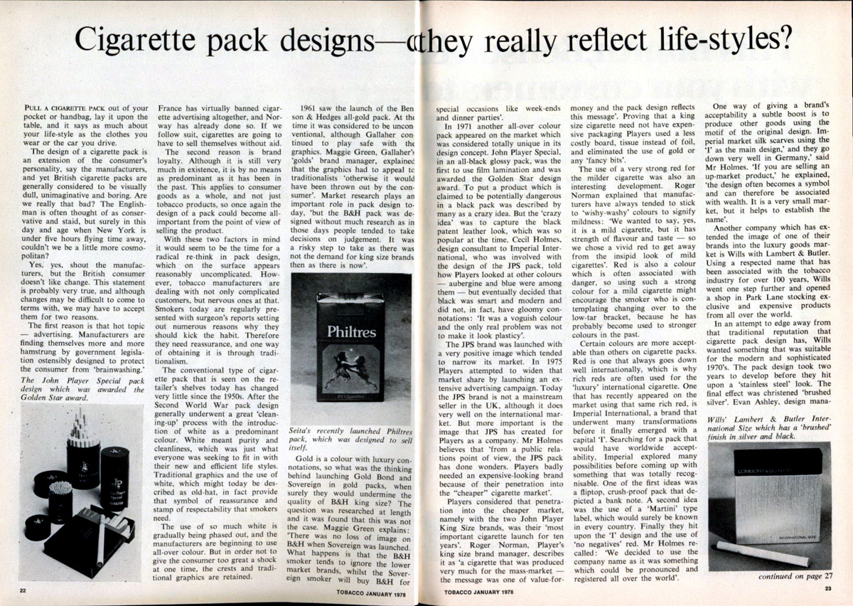 Cigarette pack design and lifestyle article illustration
